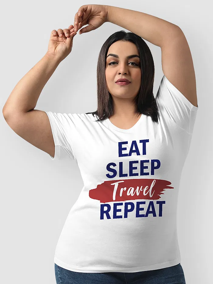 Eat Sleep Travel Repeat Women Plus Size White T-shirt, 