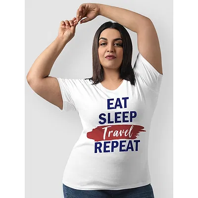 Eat Sleep Travel Repeat Women Plus Size White T-shirt,