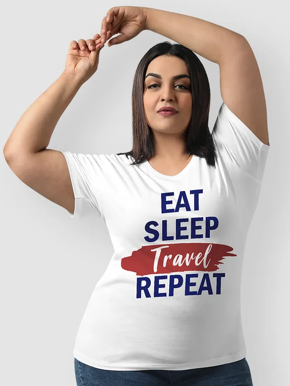 Eat Sleep Travel Repeat Women Plus Size White T-shirt, 