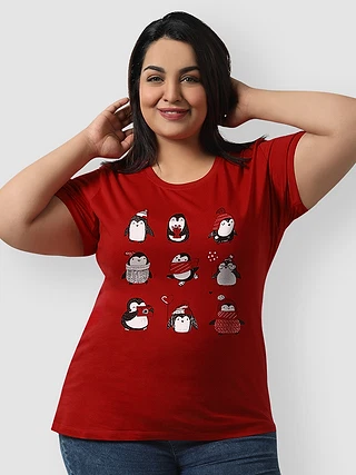 Holiday Penguin Women Plus Size T-shirt