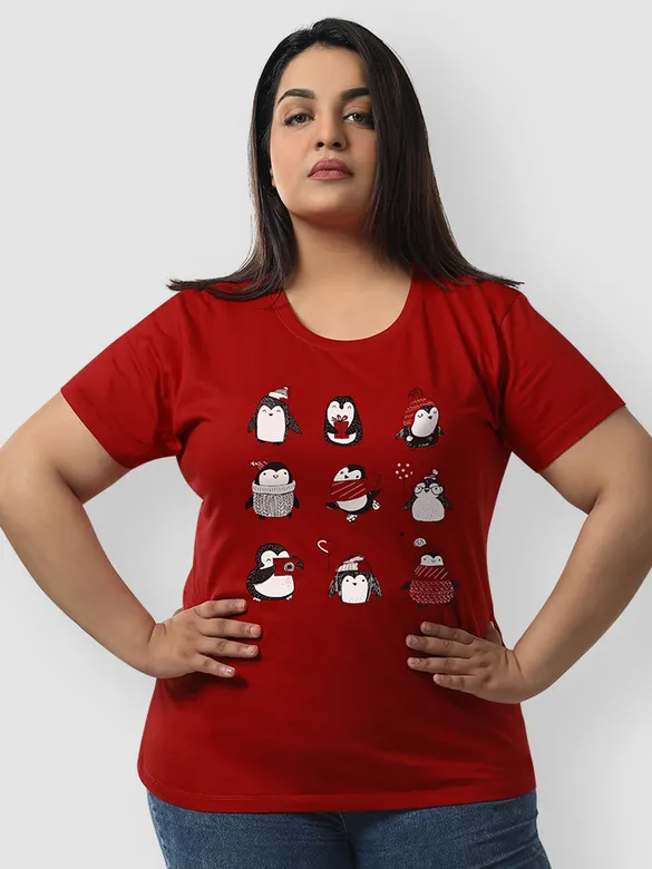 Holiday Penguin Women Plus Size T-shirt