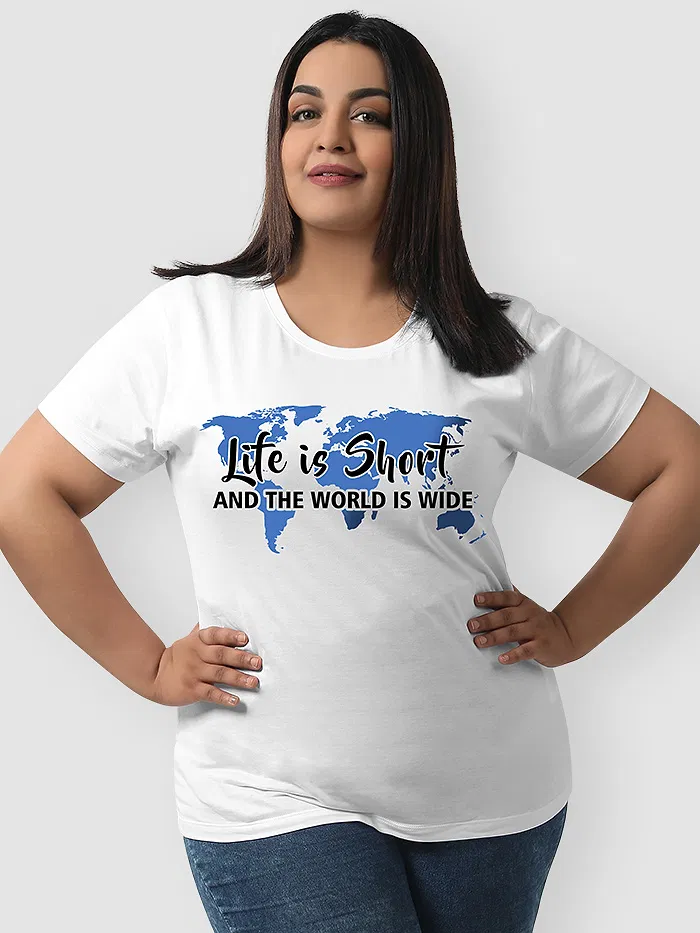 Life is Short Women Plus Size White T-shirt, 