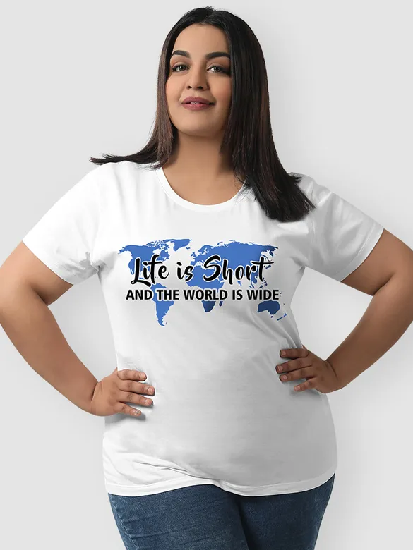 Life is Short Women Plus Size White T-shirt, 