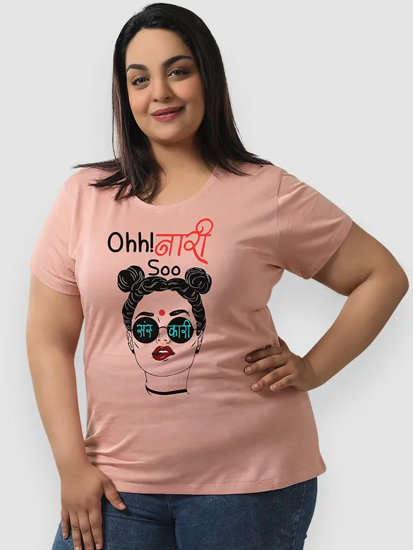 Ohh Naari Sanskari Women Plus Size T-shirt