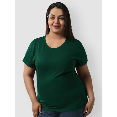 Plain Bottle Green plus size tops for women