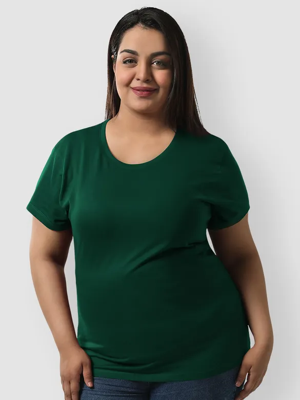 Plain Bottle Green plus size tops for women