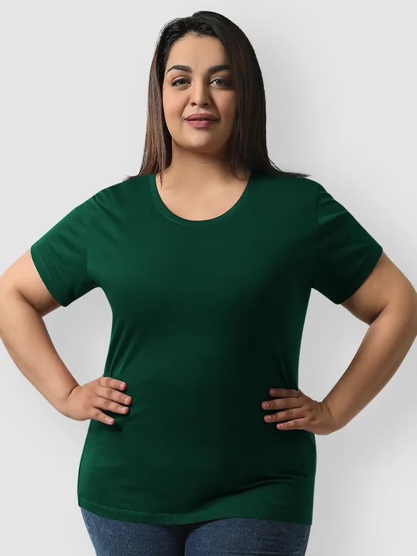 Plain Bottle Green Women's Plus Size T-shirt