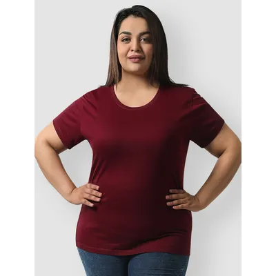 Plain Burgundy Womens Plus Size T-Shirt