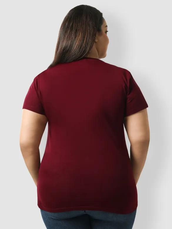 Plain Burgundy Womens Plus Size T-Shirt