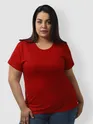 Plain Fiery Red Womens Plus Size T-shirt