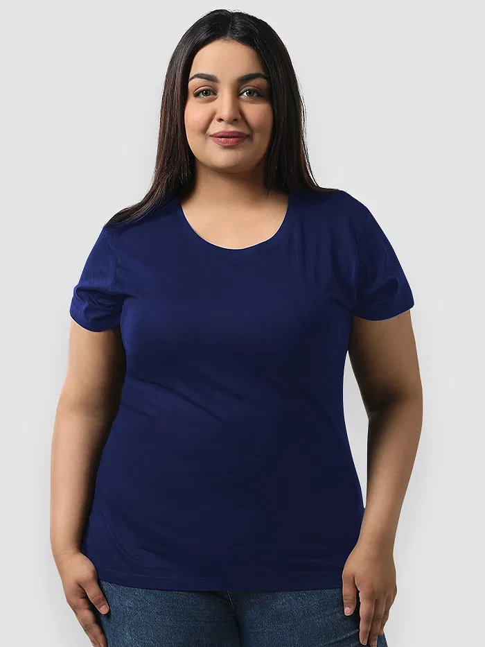 Plain Navy Blue Womens Plus Size T-shirt