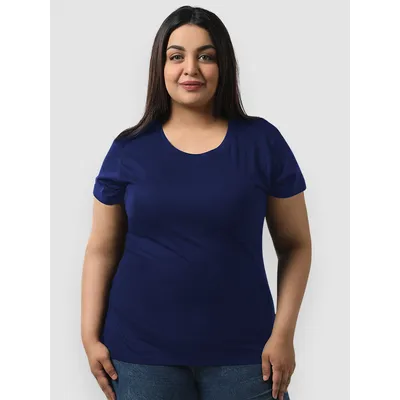 Plain Navy Blue Womens Plus Size T-shirt