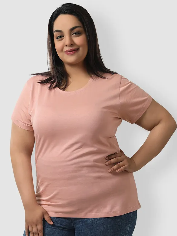 Plain Rose Pink Women's Plus Size T-shirt