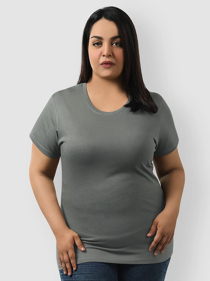 Plain Space Grey Womens Plus Size T-Shirt
