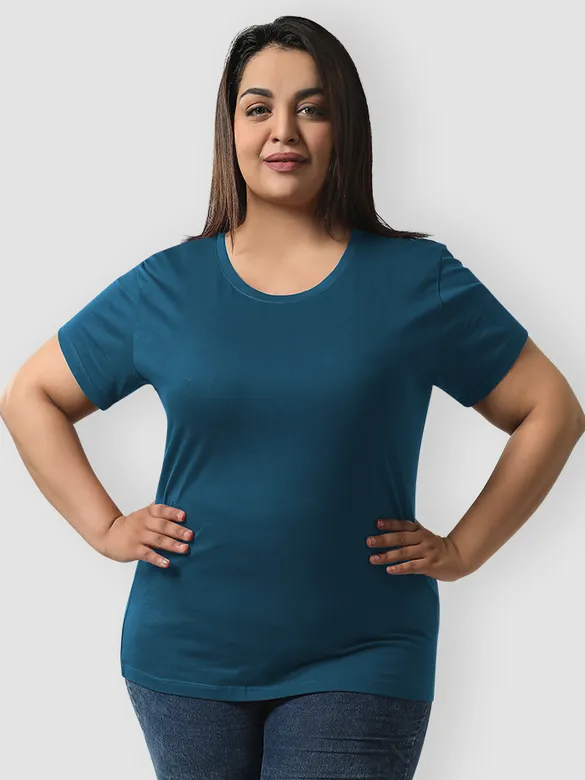 Plain Teal Blue Women's Plus Size T-shirt