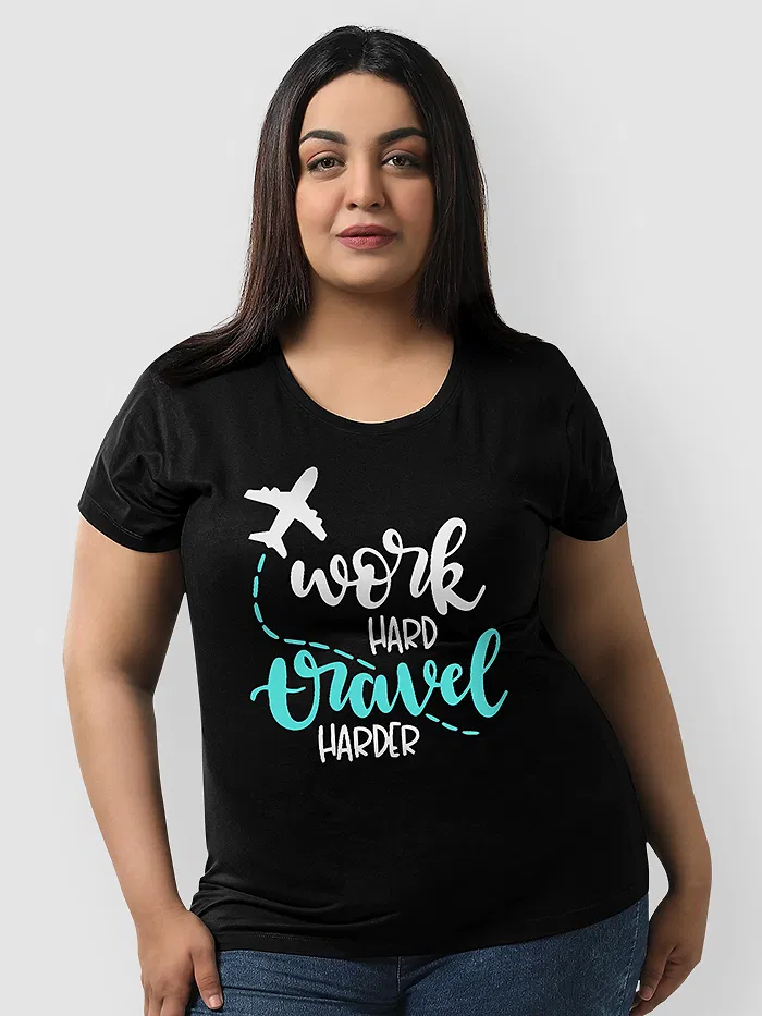Travel Harder Plus Size Women T-shirts